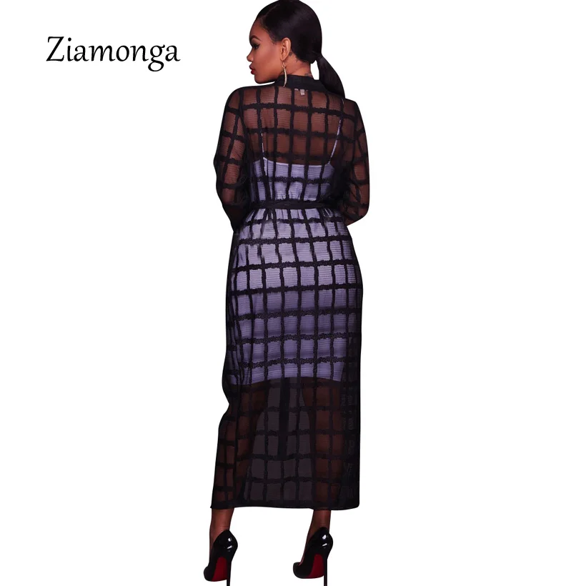 Женский Длинный клетчатый кардиган Ziamonga черное Повседневное платье большого