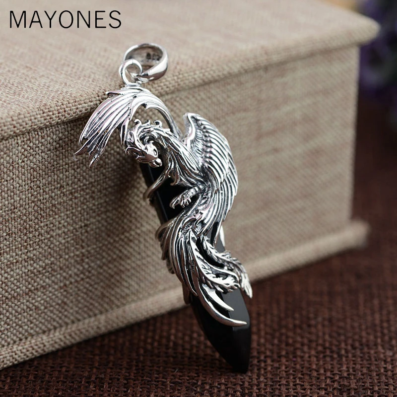 MAYONES серебро 925 пробы кулон в виде феникса 100% чистое S925 натуральный черный камень