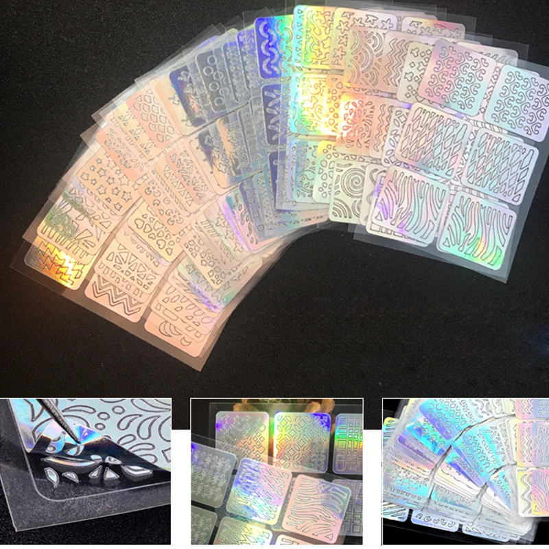 24 листа новая голографическая выдолбленная винил для ногтей самоклеющиеся