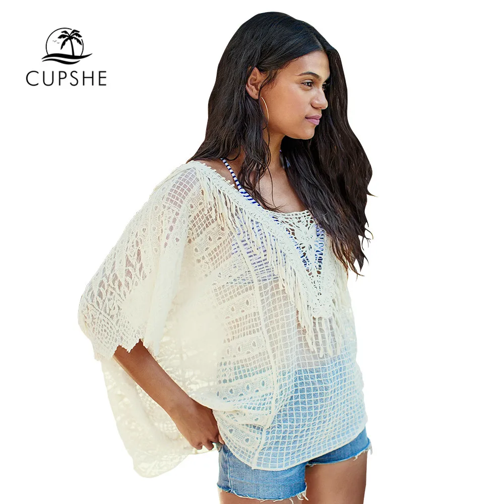 CUPSHE белый рукав летучая мышь пляжное плате с v образным вырезом сексуальный