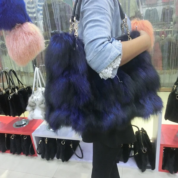 Многоцветная сумка из натурального Лисьего меха через плечо окрашенного лисьего