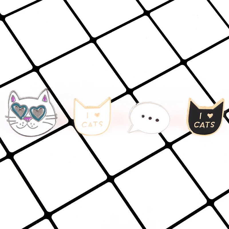 Black Cat White I LOVE CATS Brooch Collar Pins Fashion Jewelry Lover Gifts | Украшения и аксессуары