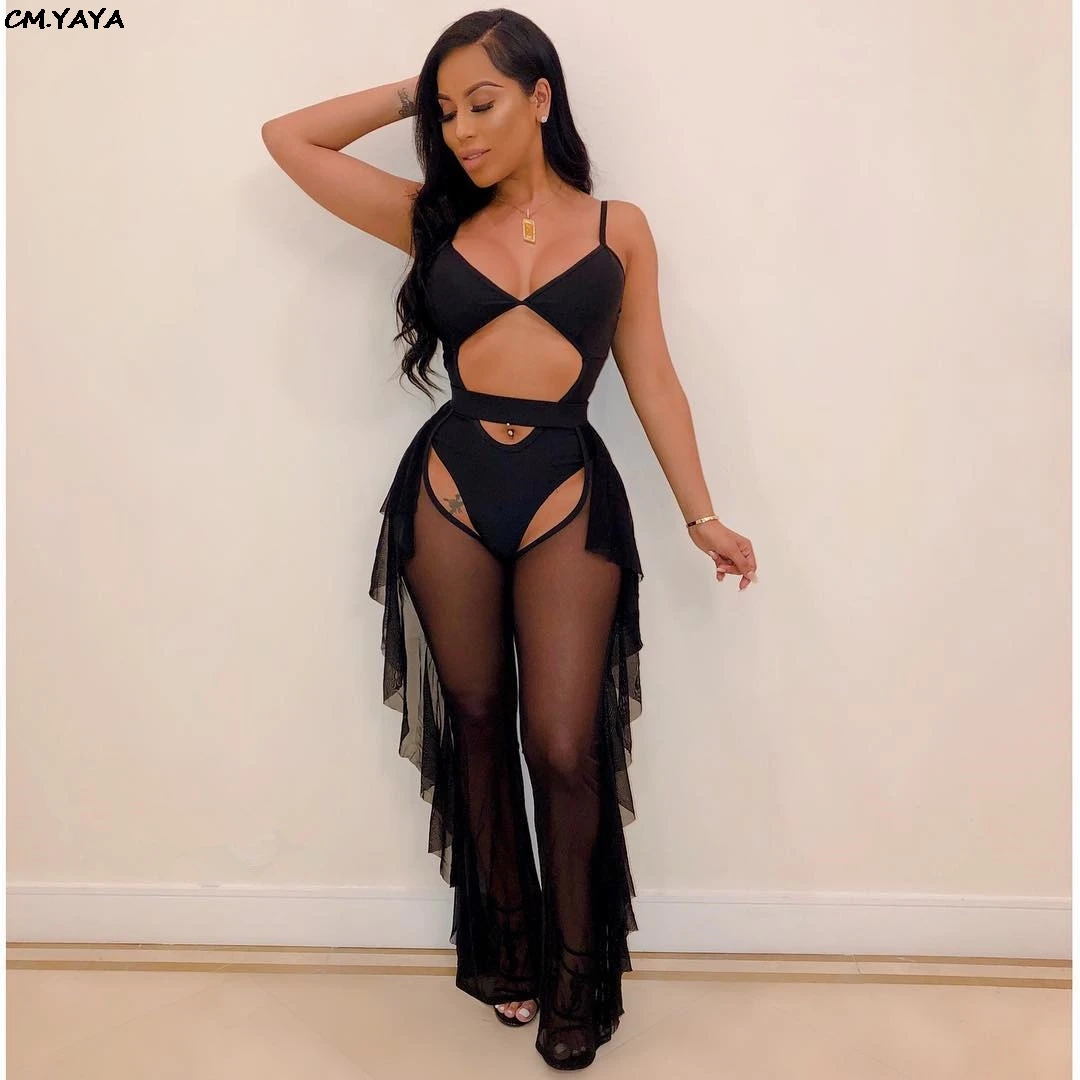 Женский сексуальный боди с вырезами и штаны открытым шаговым швом комплект из