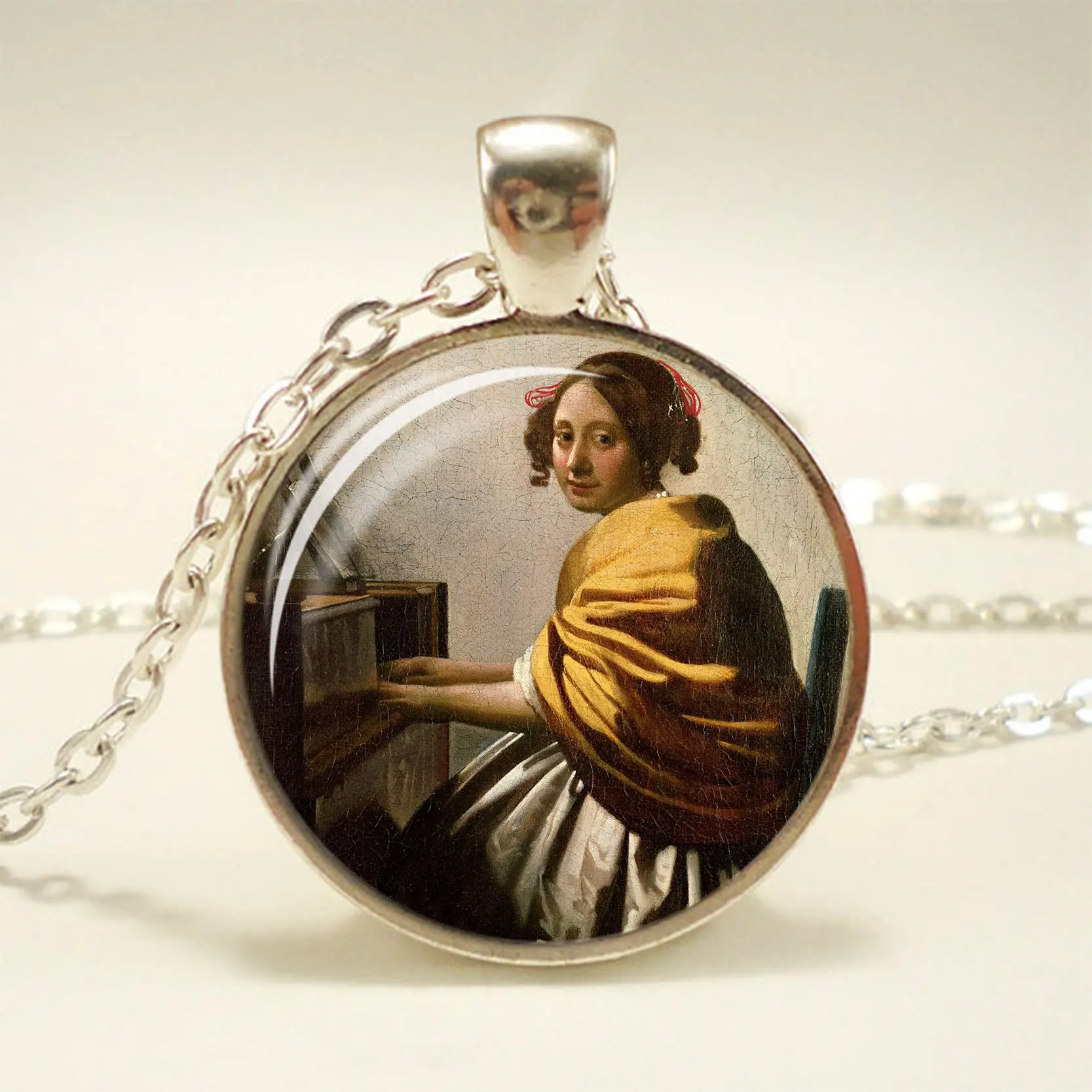 Девушка носить жемчуг Johannes Vermeer художественное ожерелье-КУЛОН Серебряная Длинная цепочка ожерелье художественное изображение ожерелье s ювелирные изделия для женщин