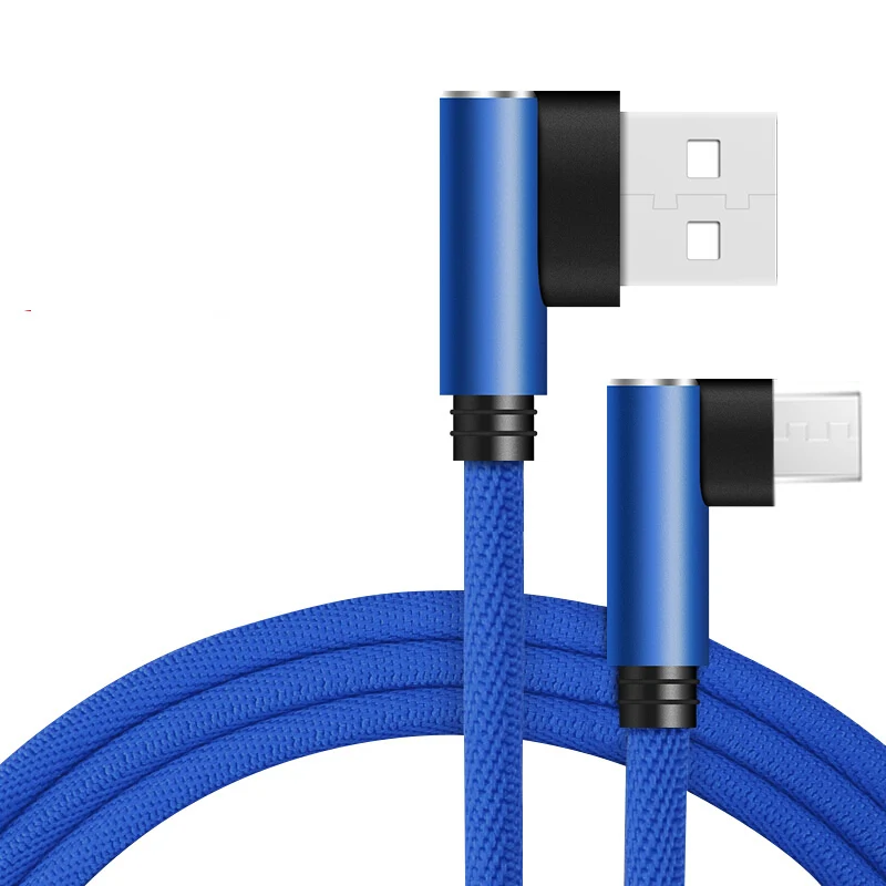 90 градусов Micro USB кабель для передачи данных провод быстрой зарядки для Xiaomi huawei samsung кабель для мобильного телефона MicroUSB шнур для зарядки - Цвет: Blue