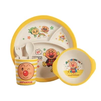 5pcs cartoon babytableware food bowl learning dishes bamboo plates children tableware for infant toddler kids feeding utensils