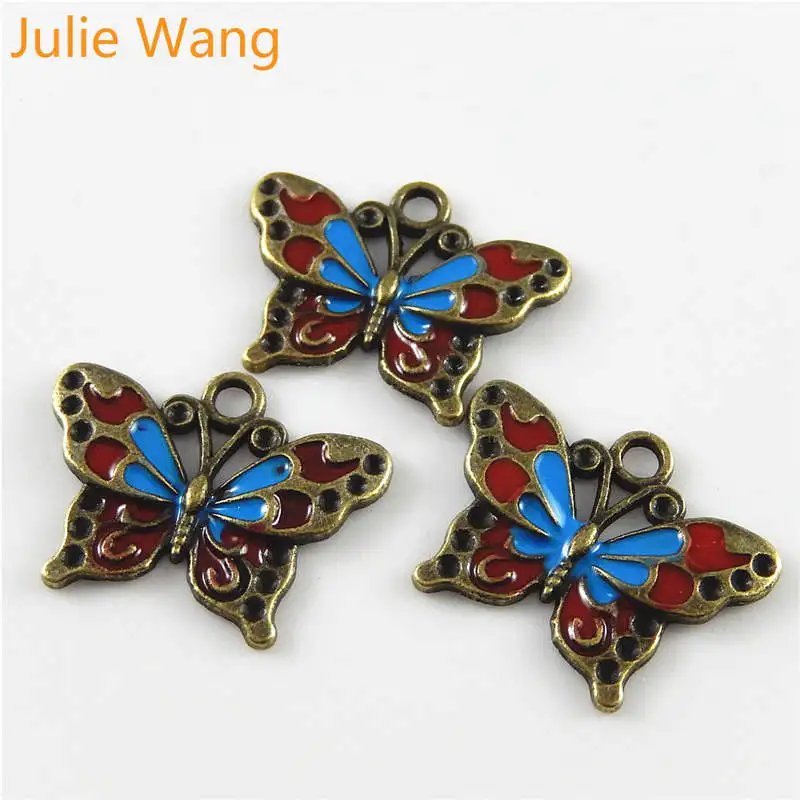 Julie Wang 10 шт. цветная подвеска с эмалированной бабочкой античное бронзовое