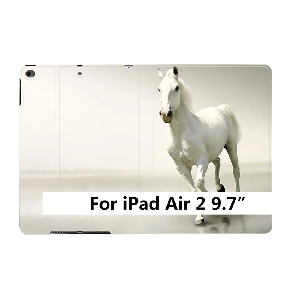 For iPad Air 2 Для iPad Air 1 2 3 9," 5 6 7th 10,2" 10," PRO Mini 4 5 животных Белый бегущего коня из искусственной кожи Стенд смарт-чехол Крышка - Цвет: For iPad Air 2