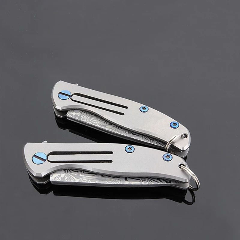 TAC-23 Outdoor titanium alloy knife handle folding field survival Damascus steel key chain fruit | Спорт и развлечения