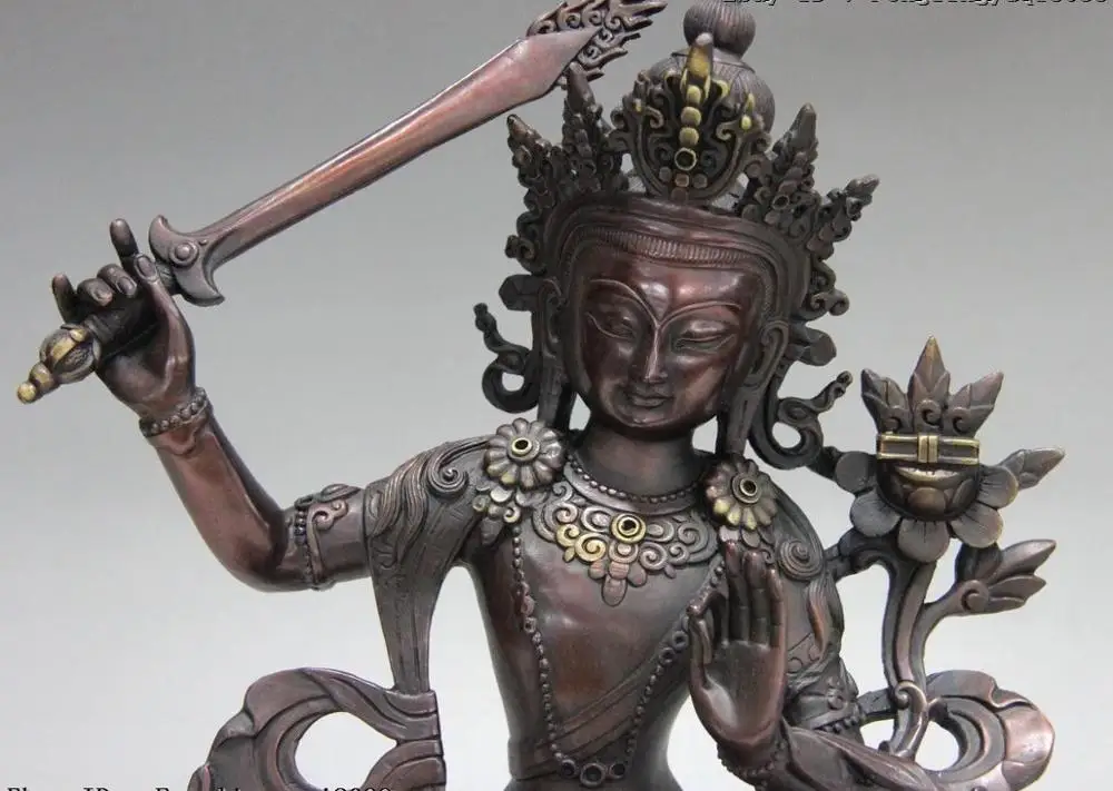 Тибетский храм красная бронза медь манджушри Гуань Инь статуя богини