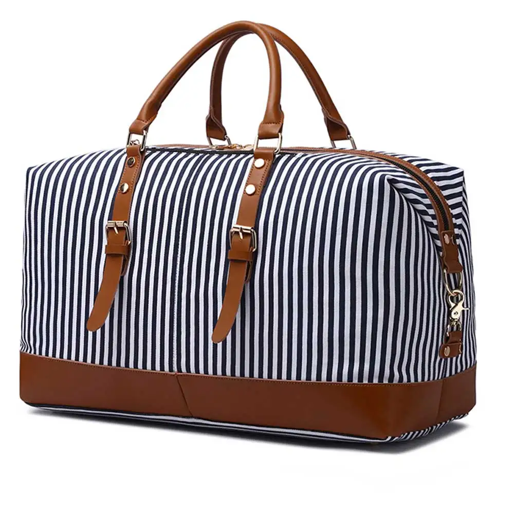 blue stripes MARKROYAL, новинка, полосатая холщовая большая вместительность, модные дорожные сумки, вещевой мешок, большие выходные сумки, портативная откидывающаяся дорожная сумка - Color: blue stripes