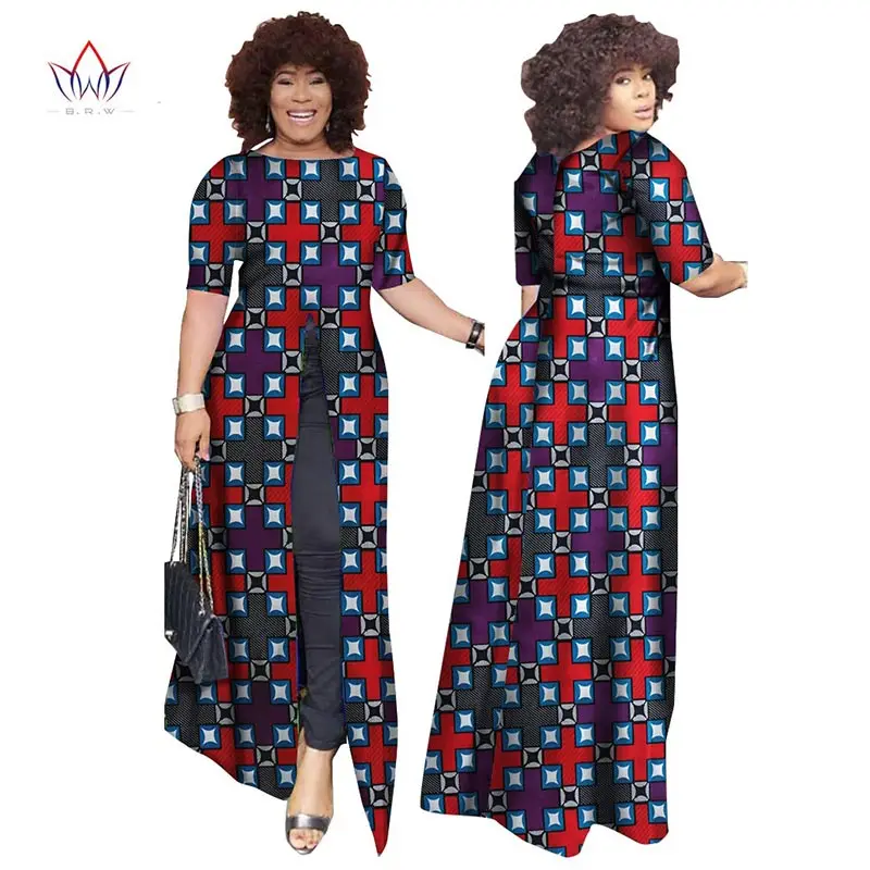 Африканский dashiki африканских платья повседневные Прямые сплит печати Африканский принт хлопок Одежда Сорочка африканского Femme brw WY852