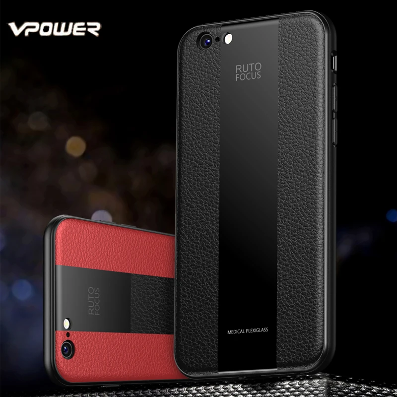 Кожаный чехол для iPhone 6 6S 7 8 Plus Vpower роскошный комбинированный из плексигласа и