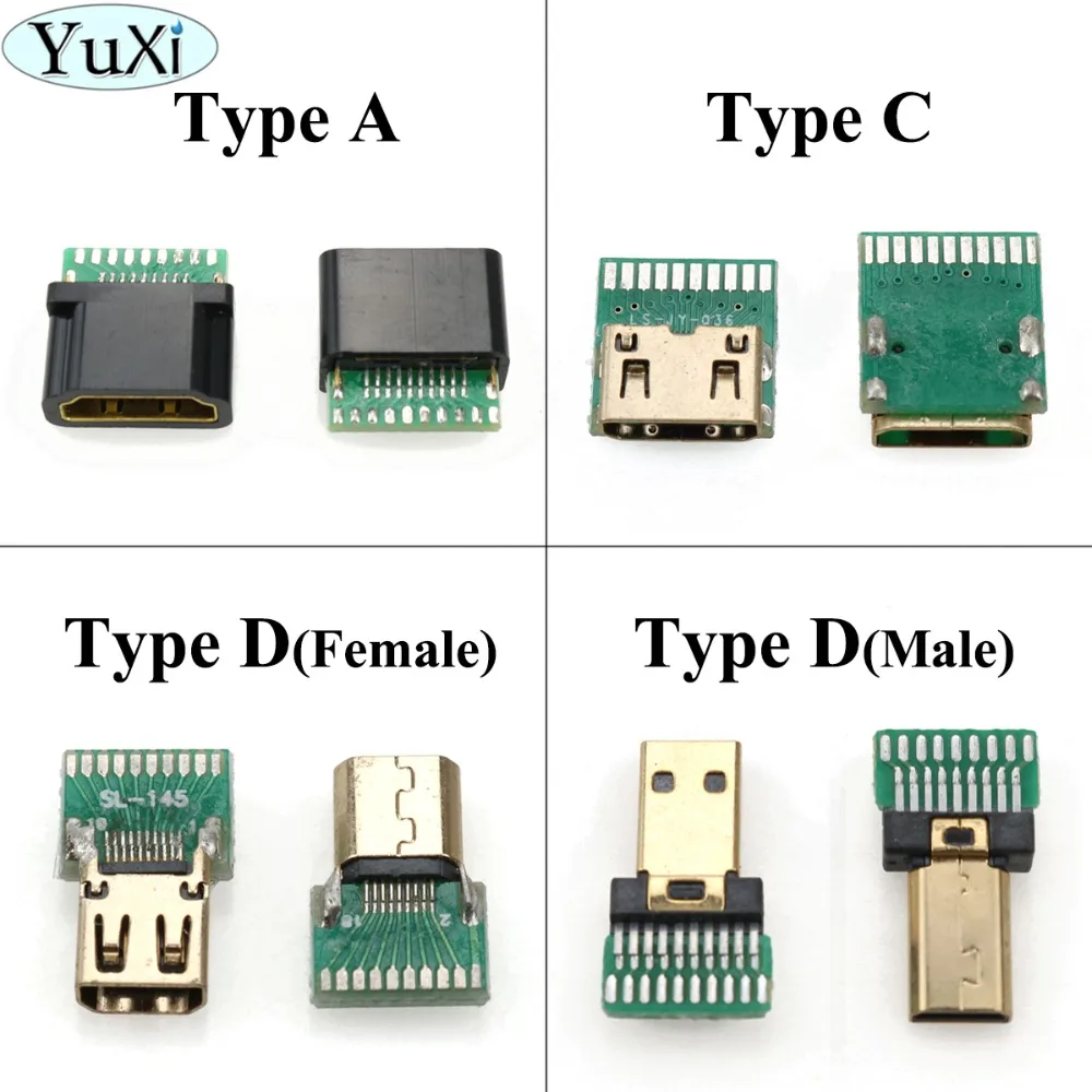 YuXi 2 шт./лот позолоченный HDMI совместимый гнездовой разъем типа A/C D с печатной