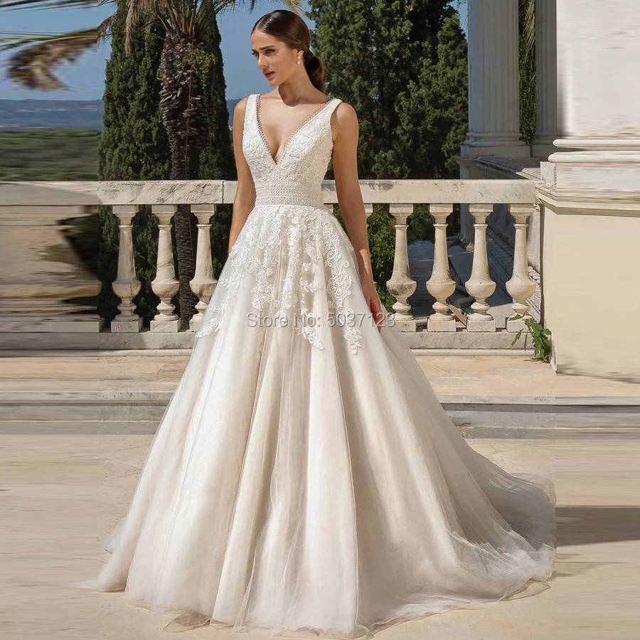 Изысканные свадебные платья трапециевидной формы Vestido De Noiva с двойным v образным