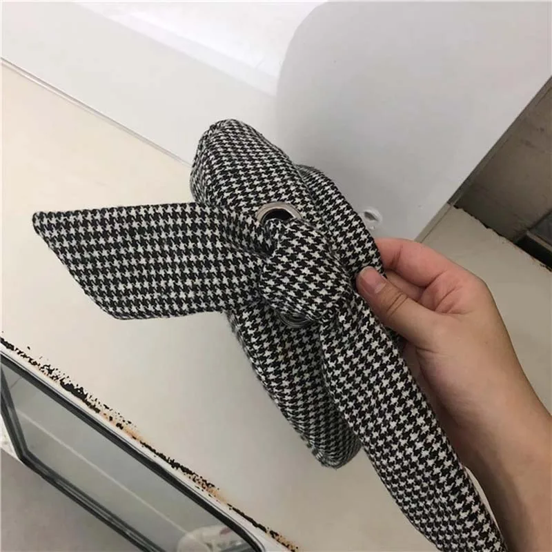 Женский шерстяной берет ashion houndstooth осенне зимняя шапка с галстуком бабочкой
