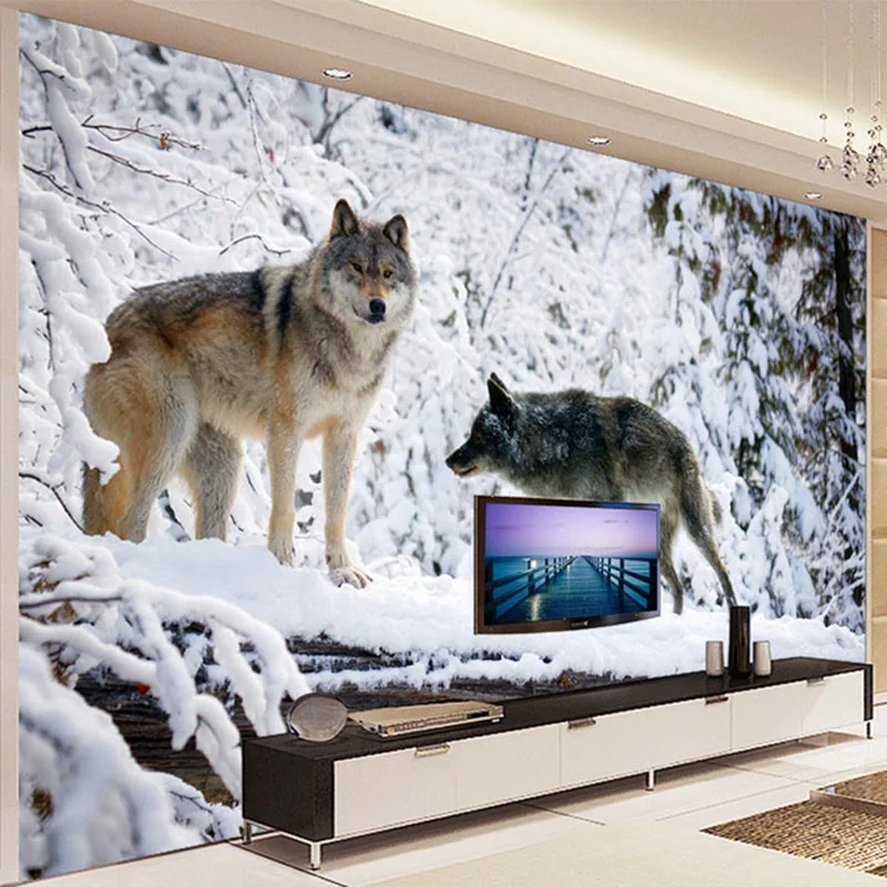 

3D Wallpaper Modern Simple Animal Wolf Snow Landscape Photo Mural Living Room TV Sofa Backdrop Wall Painting Papier Peint Enfant