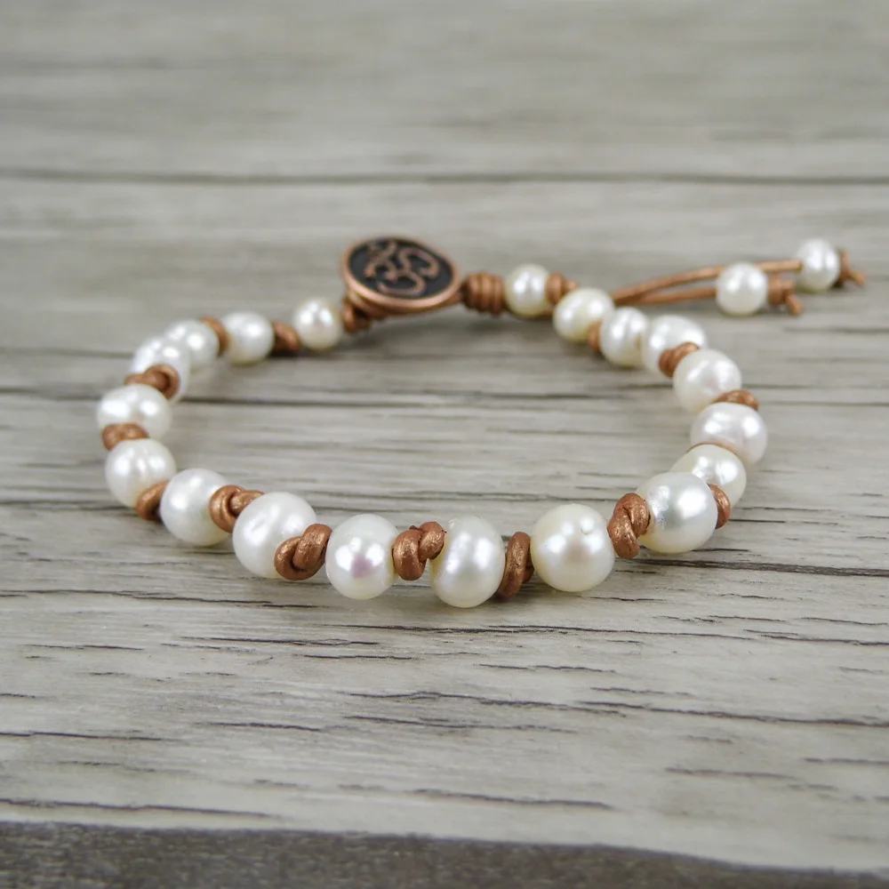 Женский кожаный браслет с жемчугом|wrap bracelet|real pearl braceletbracelet |