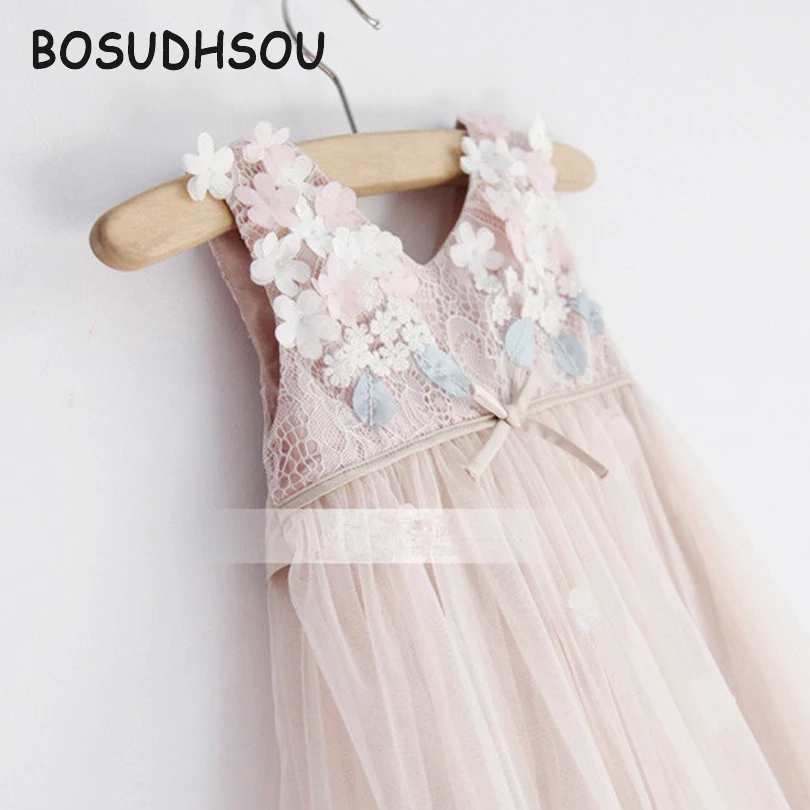 Bosudhsou Baby Girls Princess Sleeveless Braces Children Clothing Kids One-piece Dress Chiffon Floral Wedding YL-79 | Детская одежда и