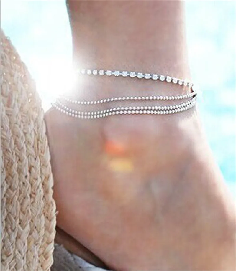 Hot Multilayer Shiny Crystal Silver Plated Bead Anklet Bracelet for Women | Украшения и аксессуары