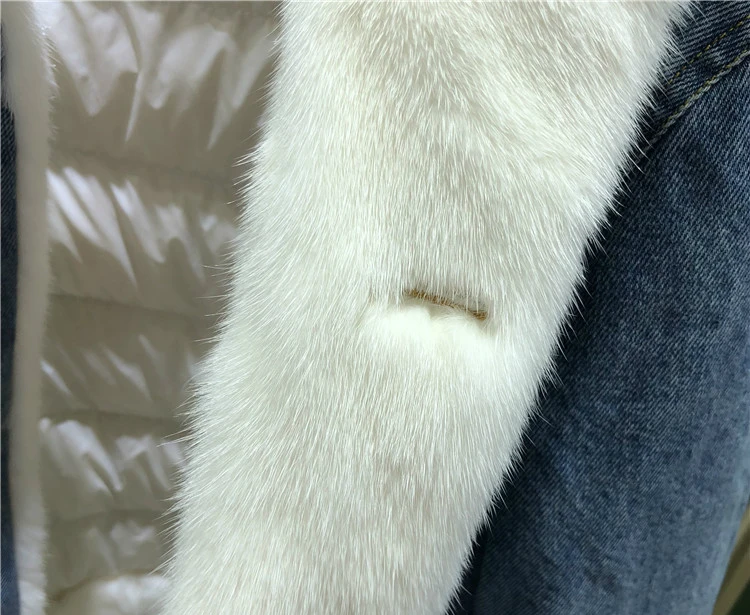 OFTBUY, Брендовое пальто с натуральным мехом, зимняя куртка, женская джинсовая парка, натуральный мех норки, утиный пух, пальто, Толстая теплая уличная одежда, повседневная Роскошная