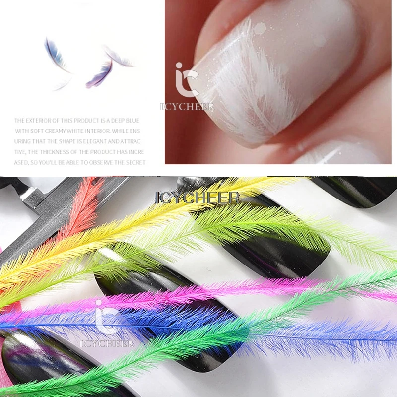 ICYCHEER искусство ногтей украшение очаровательные красочные настоящие перья для 3D