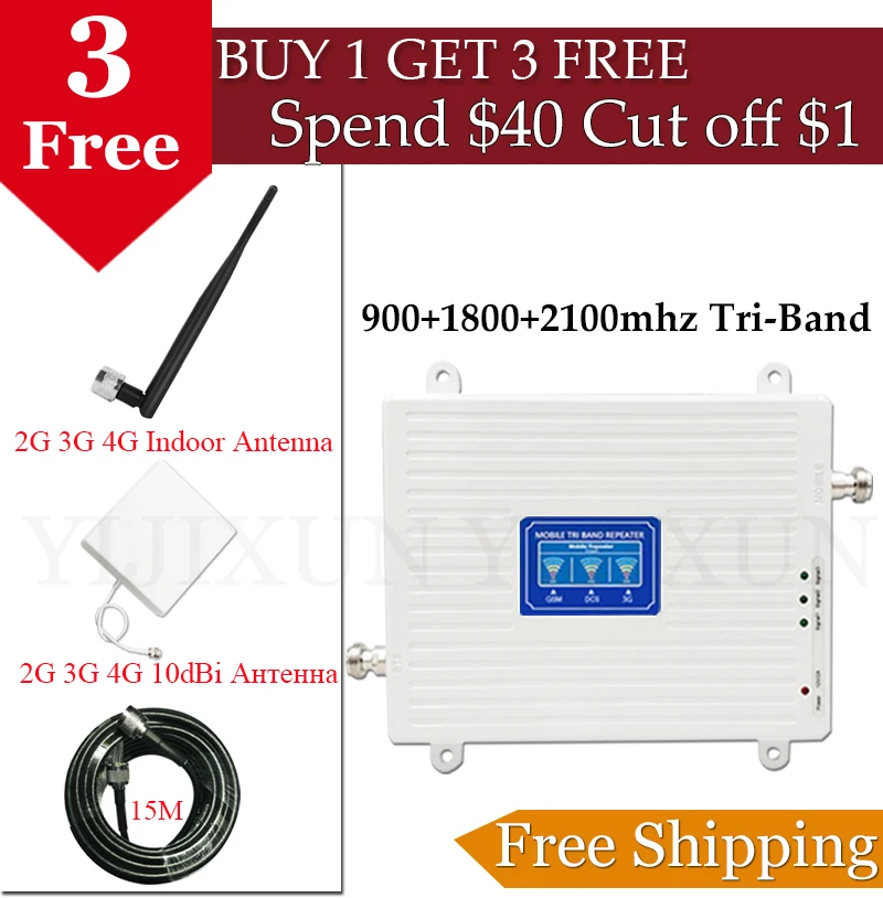 Для России GSM 900 1800 WCDMA 2100 трехдиапазонный усилитель 2G 3g 4G LTE 70dB мобильный сотовый