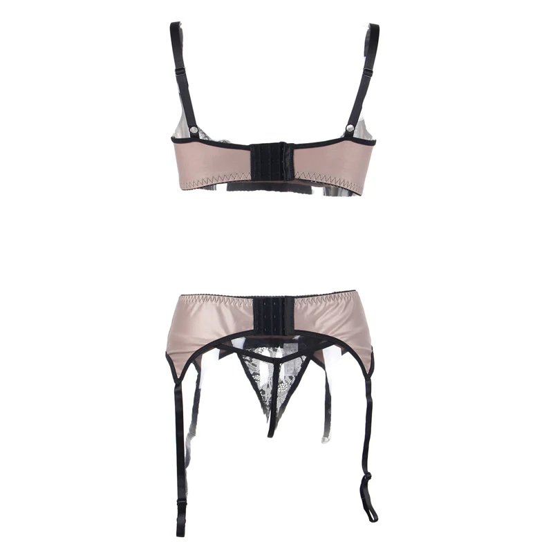 Valentine's day sexy women lingerie set plus size satin open bra garter belt femme set803 | Тематическая одежда и