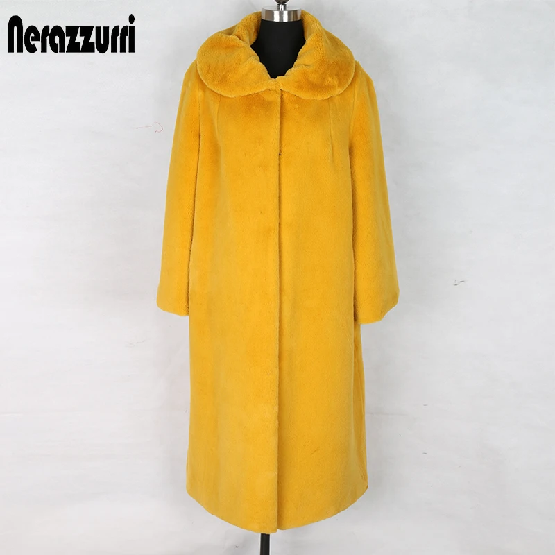 Yellow Nerazzurri желтое модное женское зимнее пальто из искусственного меха Длинный большой размер xl 5xl 6xl Новые повседневные утепленные плюшевые женские пальто - Цвет: Yellow