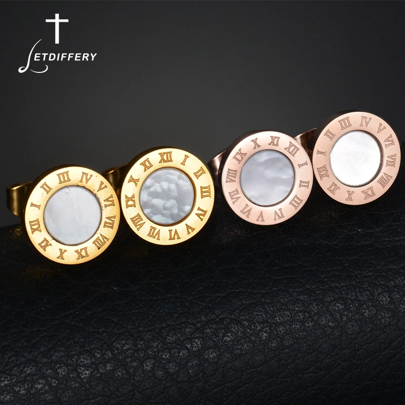 Круглые серьги-гвоздики с белыми и черными камнями, из нержавеющей стали