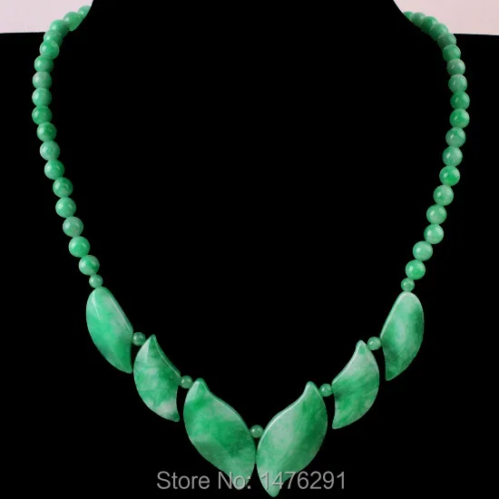 Stone Imitation Green White Jades Leaves Beads Gems Necklace 17&quotL | Украшения и аксессуары