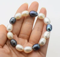 freshwater pearl whiteblack egg 10 14mm bracelet 7 5inch fppj fppj nature beads