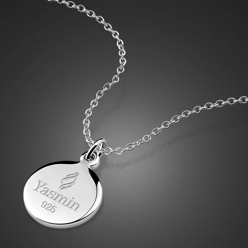 

Fashion Brand Women's 100% 925 Sterling Silver Necklace Simple Style Round Card Pendant NeckChain Charm Jewelry Accessories