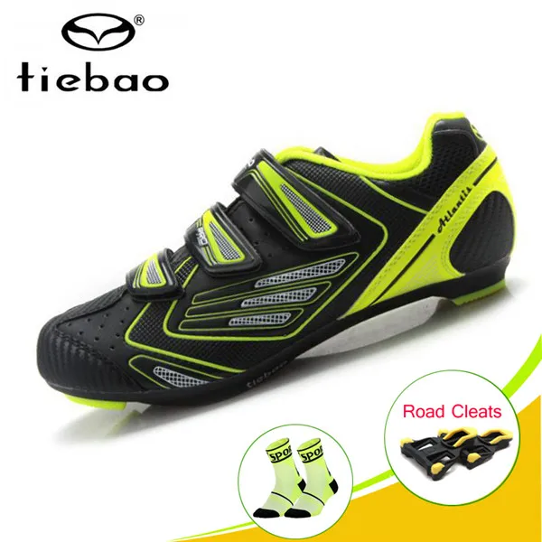 1521 G with cleats TIEBAO/Мужская велосипедная обувь; bicicleta carretera; самоблокирующаяся обувь для езды; Zapatos; обувь для шоссейного велосипеда с легким замком; обувь для езды на велосипеде - Цвет: 1521 G with cleats