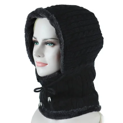 Seioum зимняя вязаная шапка бини мужской шарф Skullies Beanies Зимние шапки для мужчин и женщин шапки Gorras Bonnet маска брендовые шапки - Цвет: black