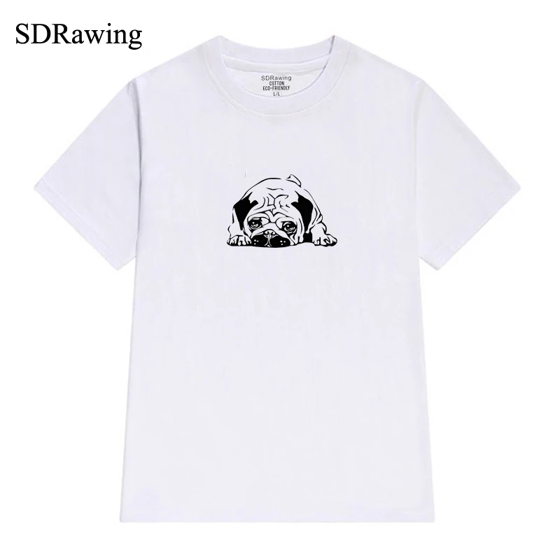 

Funny pug dog print cotton t shirts for women dog lover Graphic Tees Hipster Tumblr Cozy summer tops drop shipping plus size
