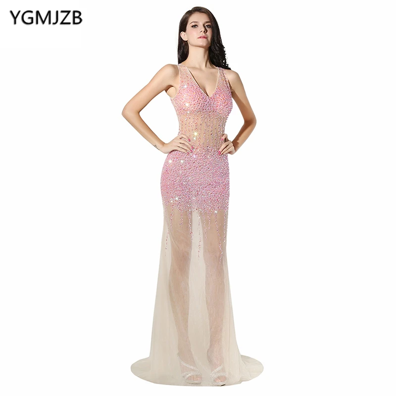 Прозрачные вечерние платья длинное платье в пол с юбкой-годе V-образным вырезом и