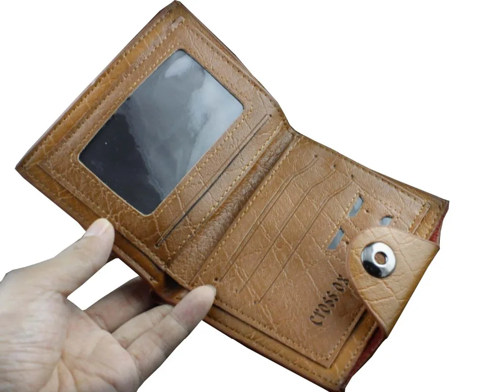 Мужской кожаный байкерский кошелек на кнопке двойного сложения с отделением для