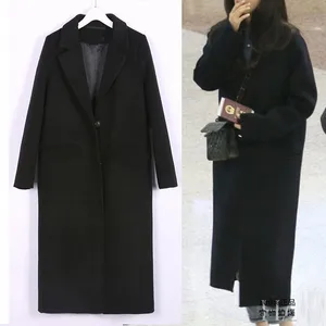 Женское толстое шерстяное пальто из хлопка, черное шерстяное пальто в форме кокона, большие размеры X-3XL, зима 2019