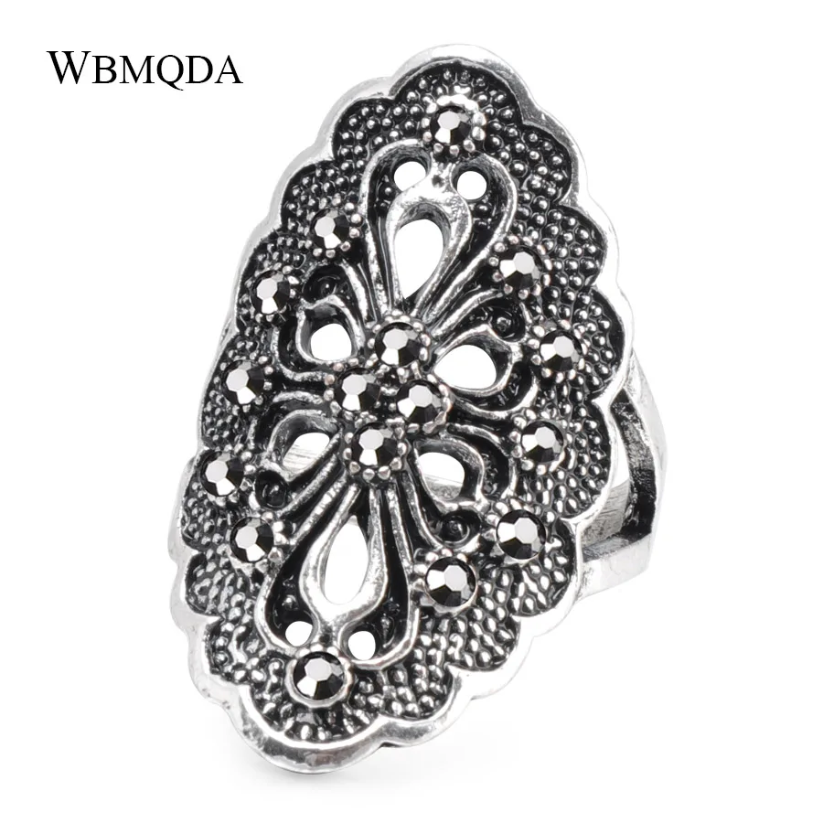 Silver Wbmqda Горячие богемные кольца для женщин античное золото модные пляжные вечерние кольца с кристаллами винтажные Свадебные украшения - Цвет основного камня: Silver