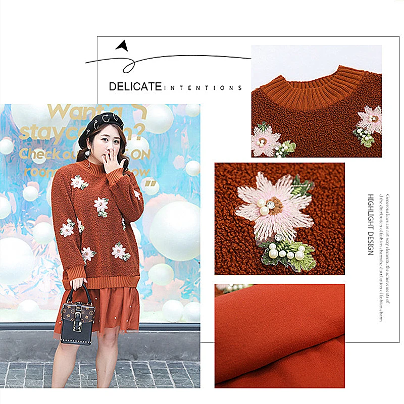 

2019 Spring Explosions Korean Version Of The Thin Section Plus Fertilizer XL Dress Fake Two Pieces Of Plush Cloth