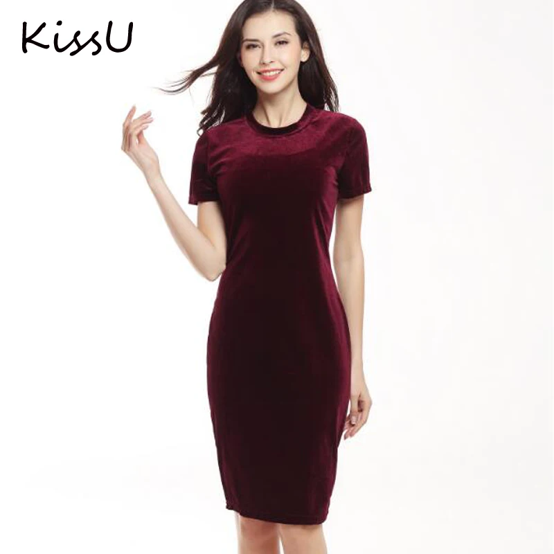 Женщины Черный Бархат Тонкий Карандаш Офис Колен Платья 30 | Женская одежда