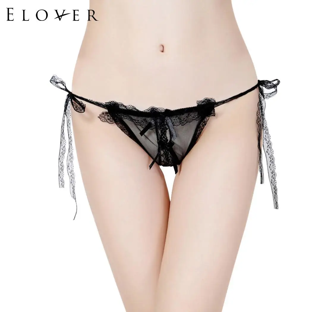 Elover сексуальные стринги с открытым шаговым швом и бантом Сетчатое Прозрачное