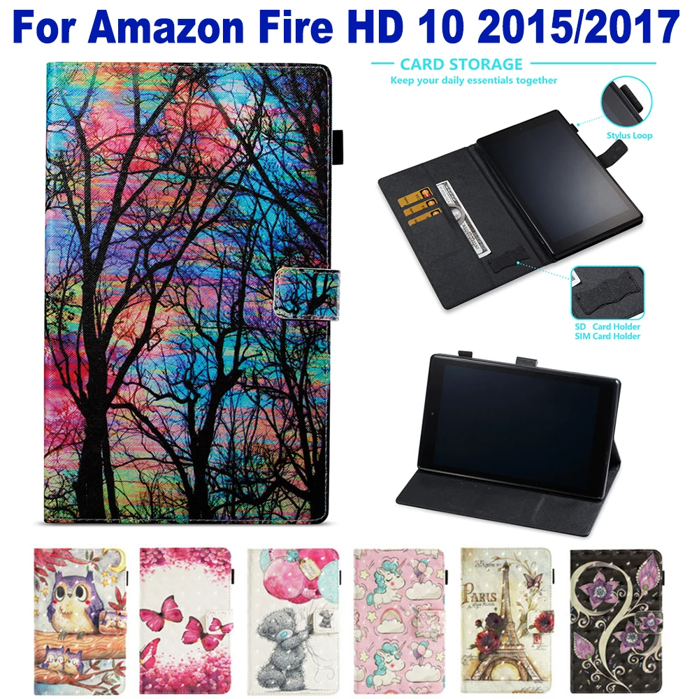 

Чехол-Кошелек с подставкой и отделением для карт для Amazon Fire HD 10 10,1 дюйма 2017, чехол, чехол, Обложка, чехол для планшета, Модный чехол с узором, а...