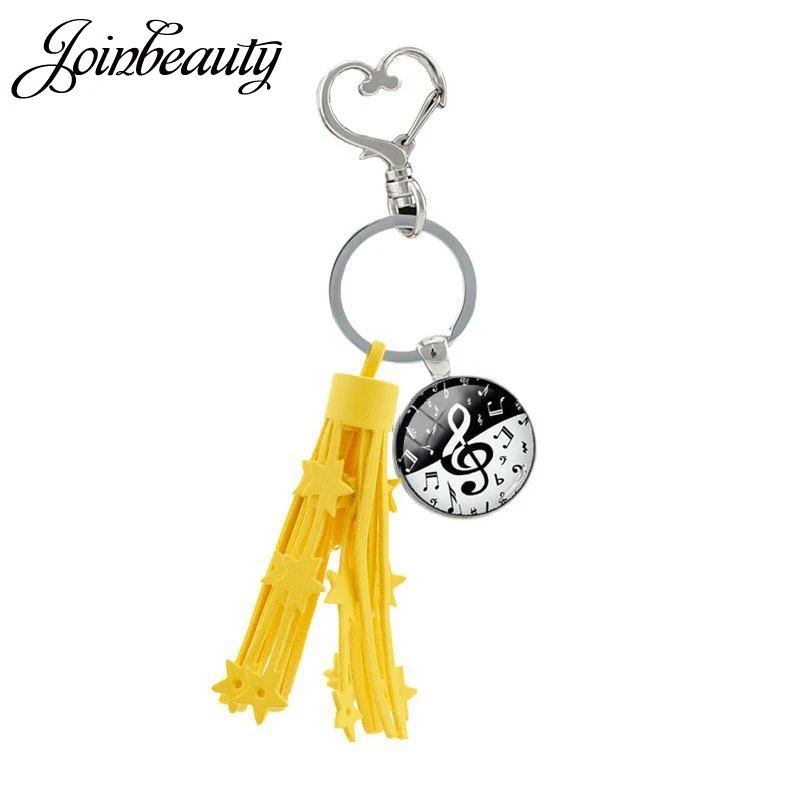 JOINBEAUTY Musical Instrument Picture Pendant Keychain Music Note Glass Dome Tassel Heart Clasp Key Ring Holder Women Gift T610 | Украшения