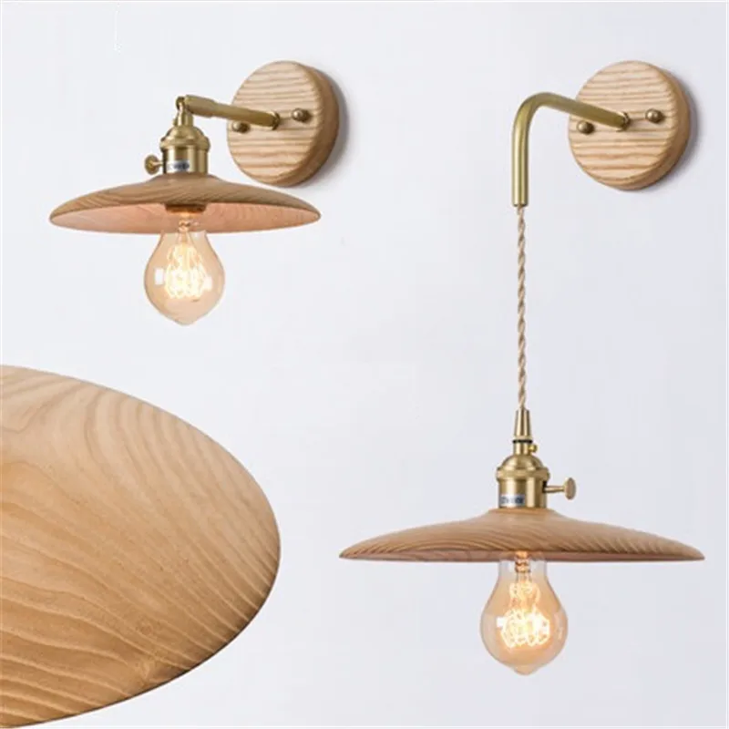Industrial Vintage Switch Rotating Sconce Wall Lights For Home Decor Loft LED Edison Bedside Lamp Wood Luminaire Lighting | Лампы и
