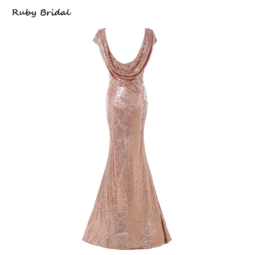 Ruby Bridal 2017 длинное платье цвета шампанского золотого с блестками Платья для