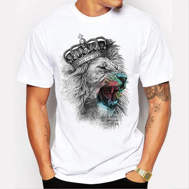 Newest 2015 men's fashion short sleeve summer lion printed t-shirt funny tee shirts Hipster O-neck popular tops | Мужская одежда