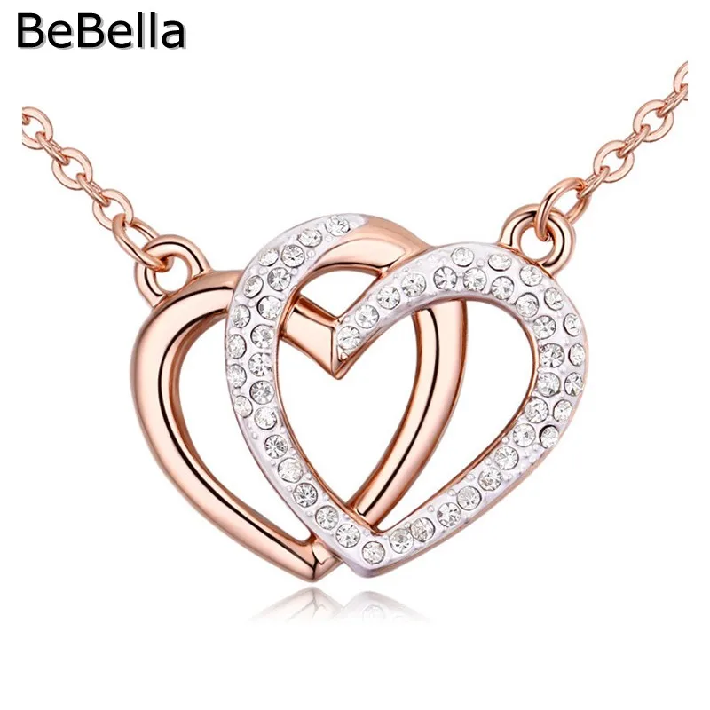 BeBella двойное сердце кулон ожерелье розовое золото цвет покрытый модные ювелирные