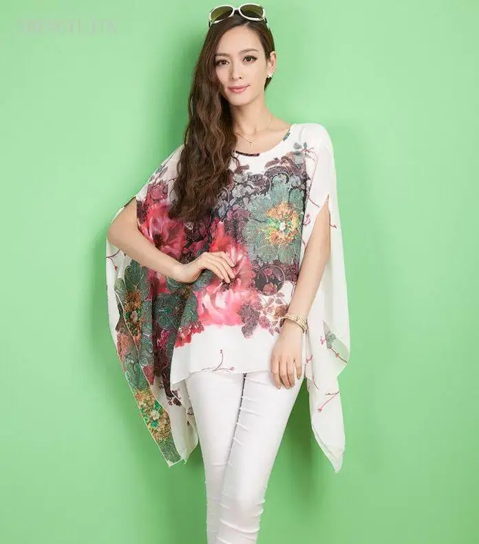 Летняя повседневная женская шифоновая рубашка 2019 рукав летучая мышь шить